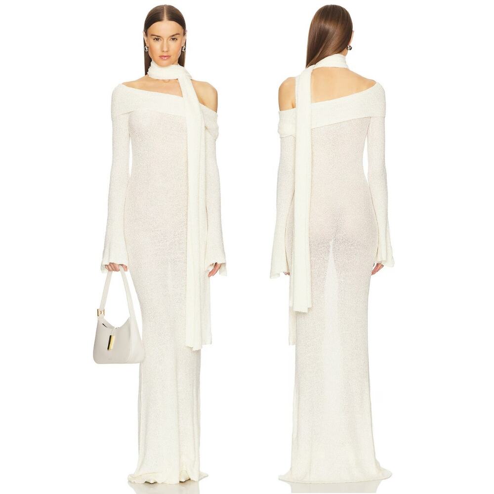 Aya Muse Ursa Maxi Dress Knit Stretchy Scarf Sheer Party Statement Resortwear S